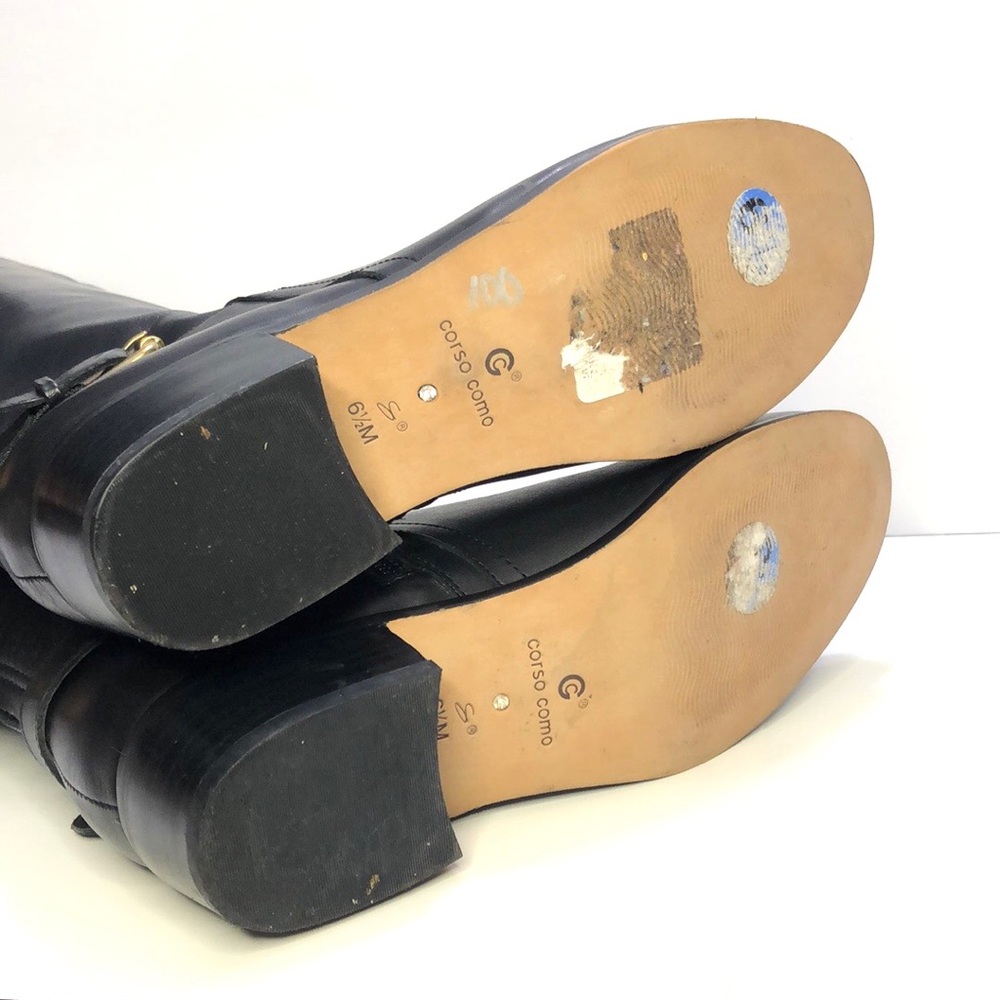 Corso Como Black Almond Toe Side Zip Back Gore Block Heel Leather Boots size 6.5 - Picture 13 of 17